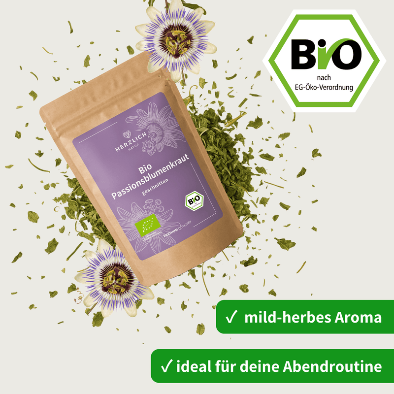 Bio Passionsblumenkraut Tee 100g Packung | Herzlich Natur