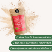 Bio Ashwagandha Pulver 100g Packung — Ayurvedisch | Herzlich Natur
