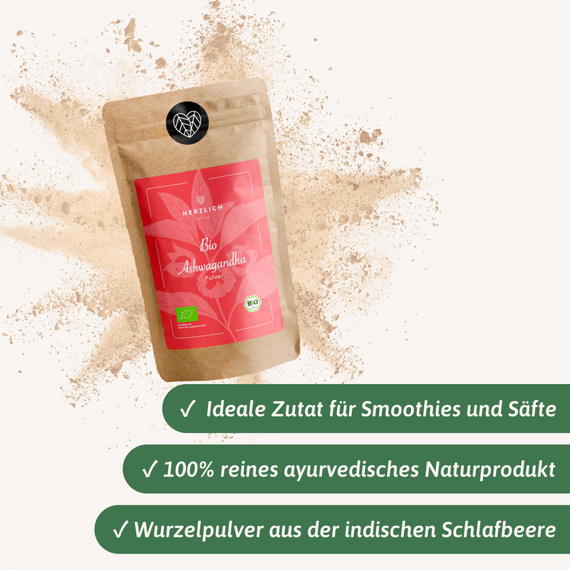 Bio Ashwagandha Pulver 100g Packung — Ayurvedisch | Herzlich Natur