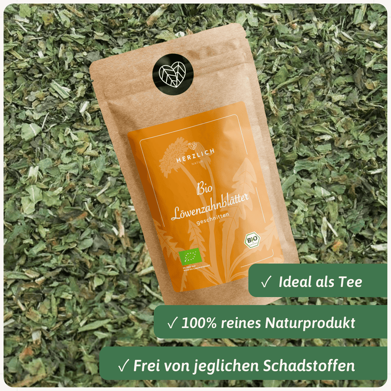 Bio Löwenzahnblätter Tee 100g Packung — Mild-bitter | Herzlich Natur
