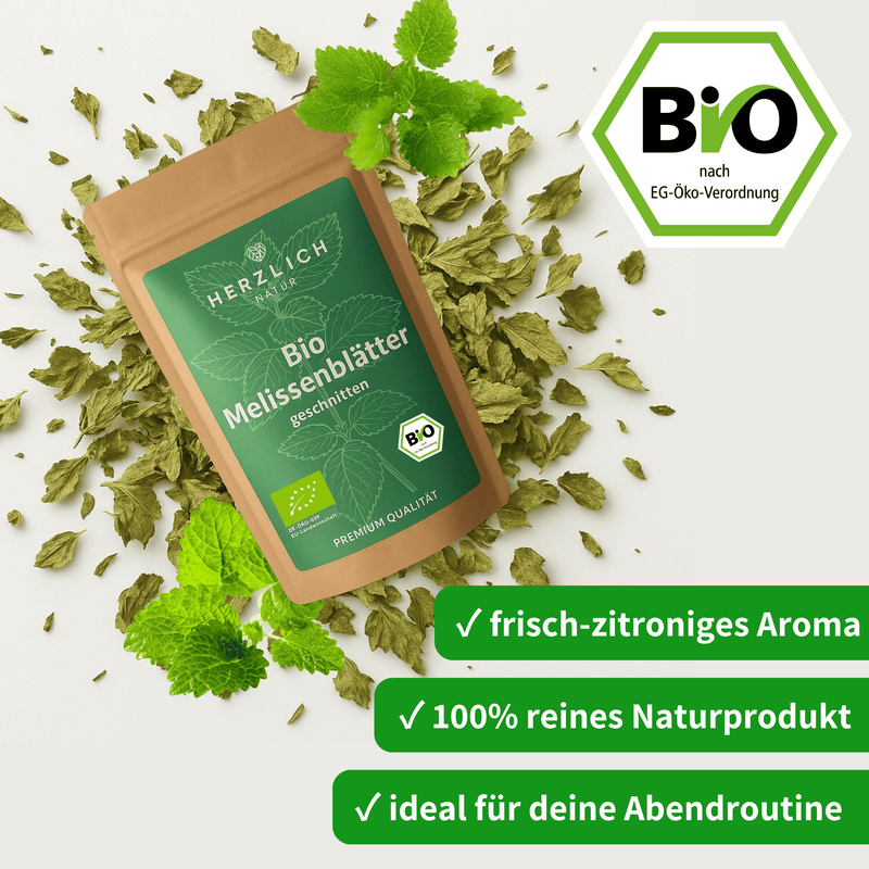 Bio Melissenblätter Tee 100g Packung — Zitronenmelisse | Herzlich Natur