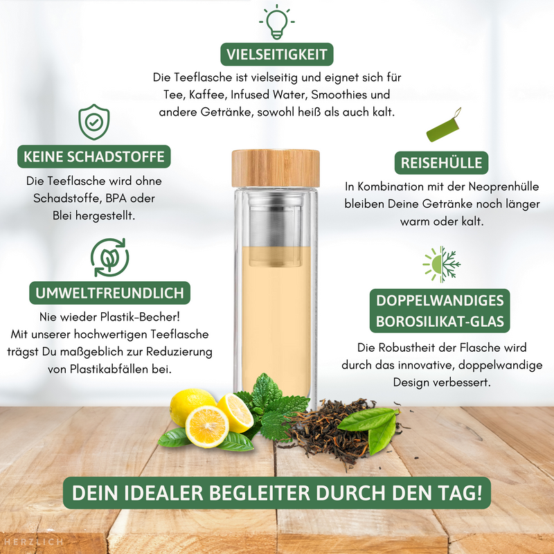 Teeflasche mit Sieb kaufen | Borosilikat