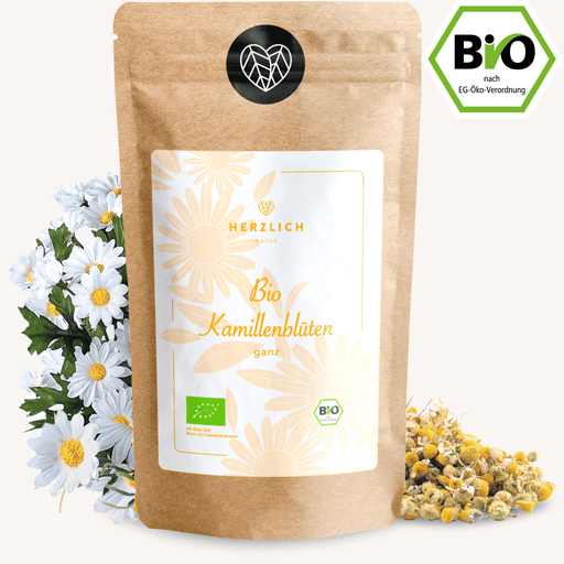 Bio Kamillenblüten getrocknet — Matricaria chamomilla aus Bio-Anbau | Herzlich Natur